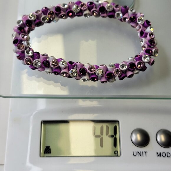 Purple and White Rhinestone Stretch Bracelet - Picture 7 of 10